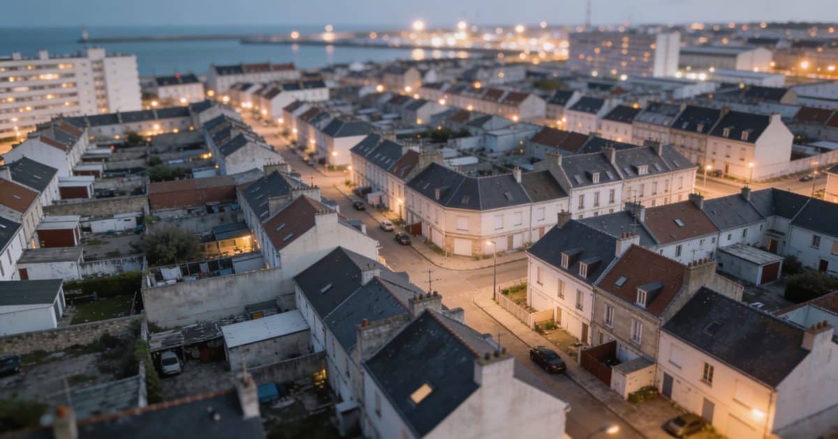 Vue aerienne de nuit sur quartiers defavorises du Havre