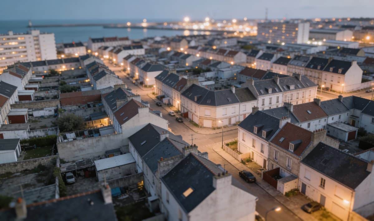Vue aerienne de nuit sur quartiers defavorises du Havre