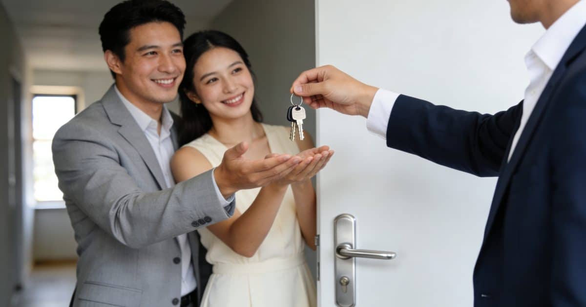 agent immobilier tend des cles a un couple