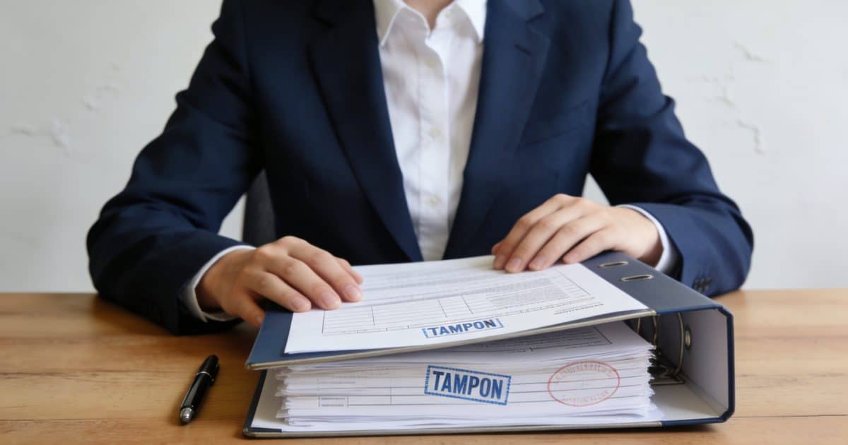 employe assis devant dossier de logement tamponne formulaire