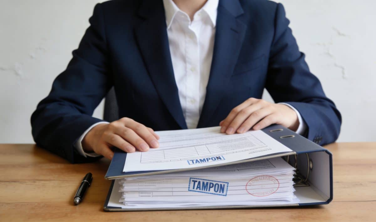 employe assis devant dossier de logement tamponne formulaire