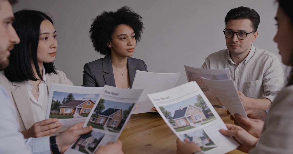 Groupe de personnes assises examinant des dossiers de logement