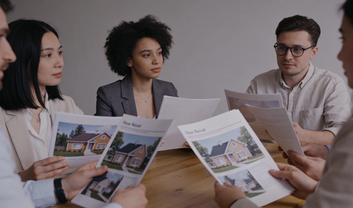 Groupe de personnes assises examinant des dossiers de logement