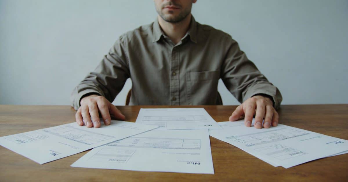 homme seul assis a table avec factures