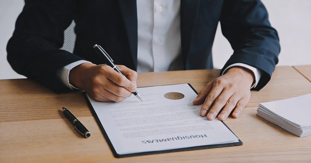 Membre de commission signant un accord de logement