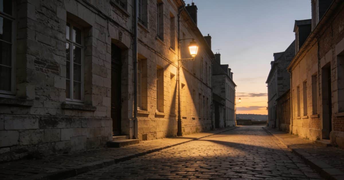 Rue etroite de Saint Omer au crepuscule