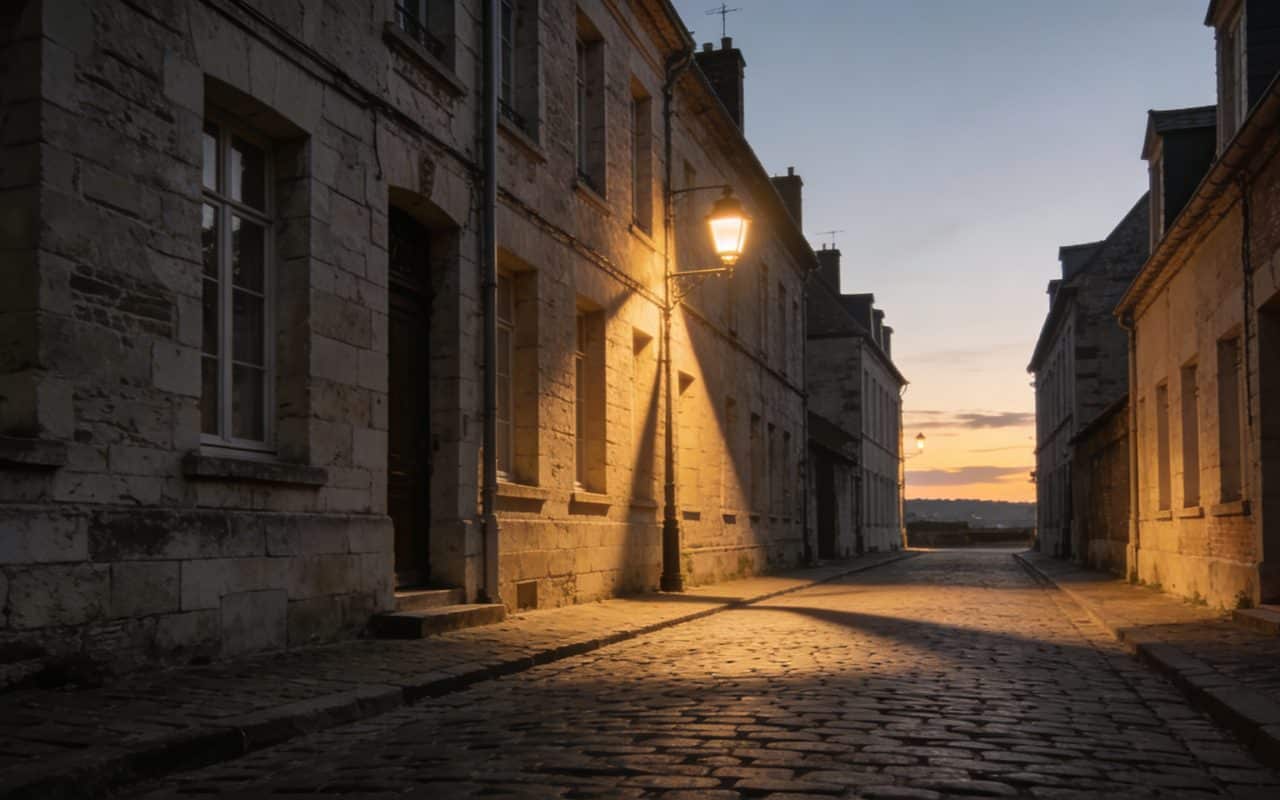 Rue etroite de Saint Omer au crepuscule