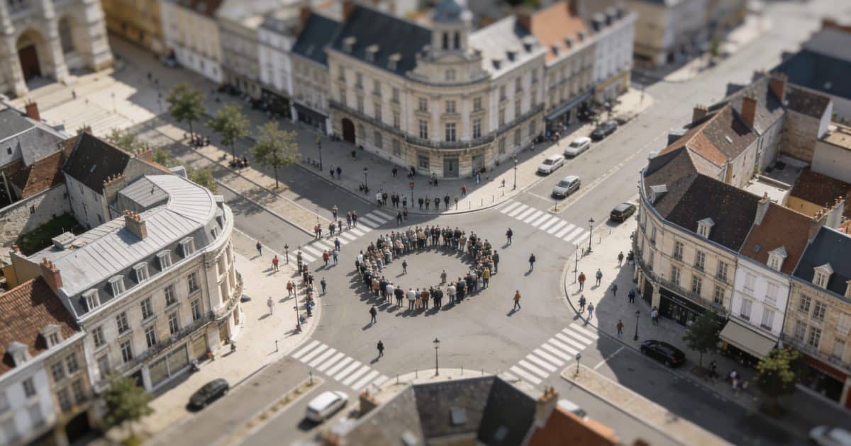 vue aerienne d Arras avec foule sur grand carrefour