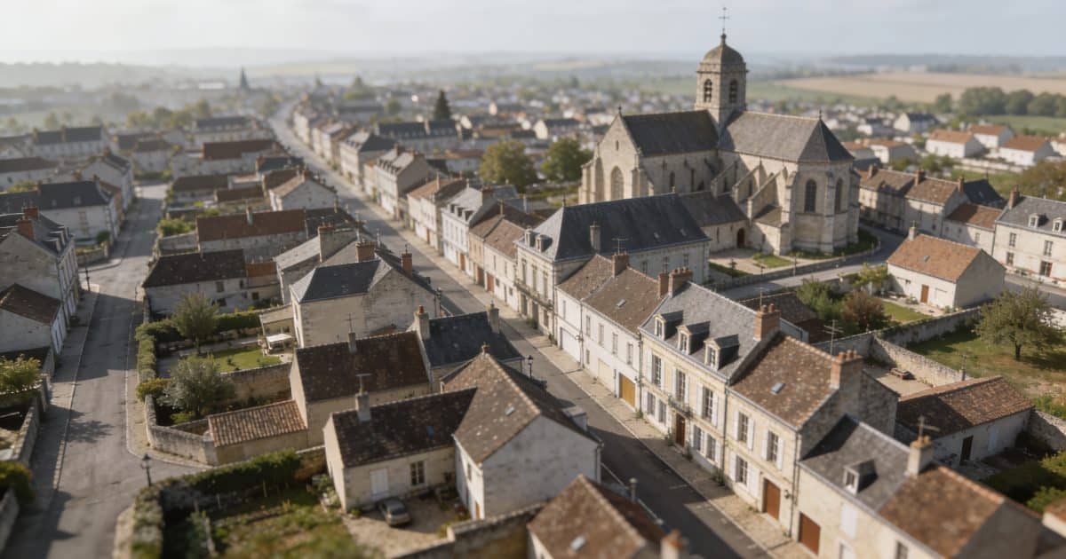 Vue aerienne de Chatellerault avec rues et maisons