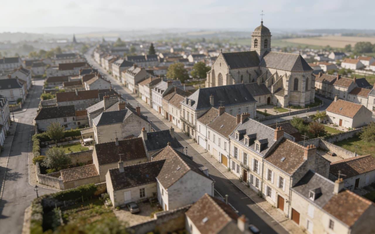 Vue aerienne de Chatellerault avec rues et maisons