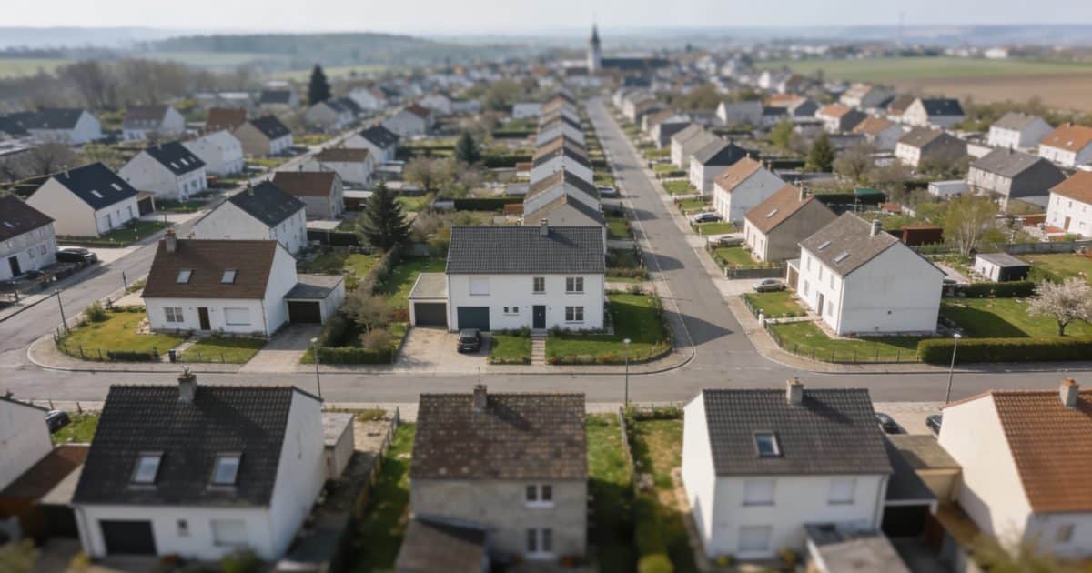 Vue aerienne de Creil avec quartiers residenciels
