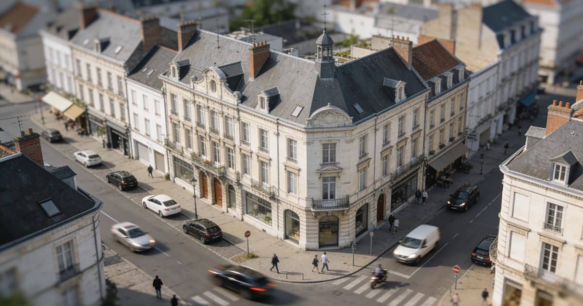 Vue aerienne de Douai avec rues animees