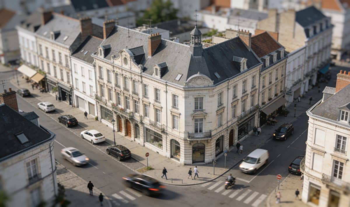 Vue aerienne de Douai avec rues animees