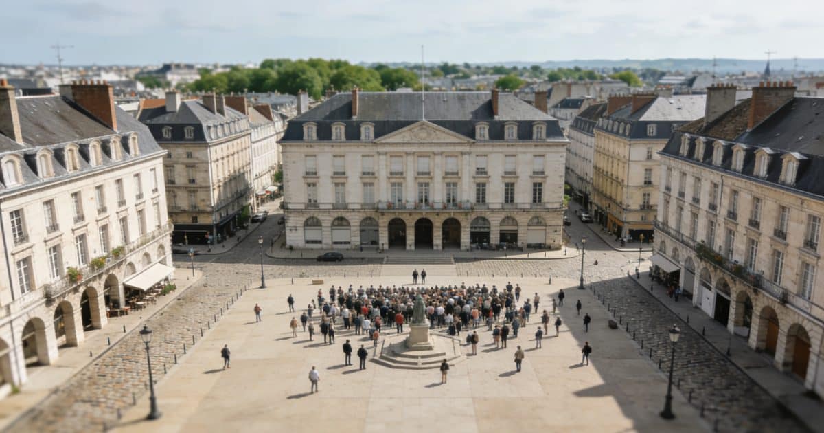 Vue aerienne de Nantes avec foule sur une place