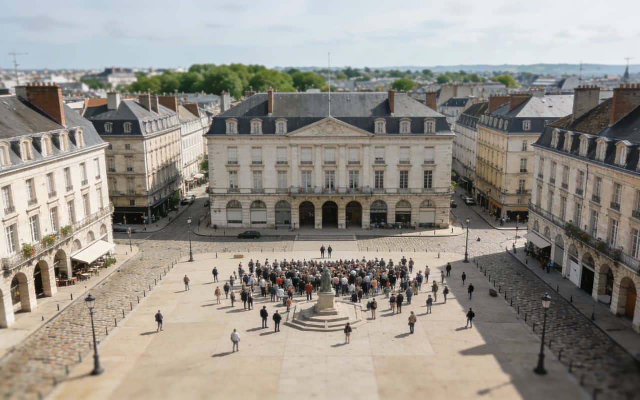 Vue aerienne de Nantes avec foule sur une place