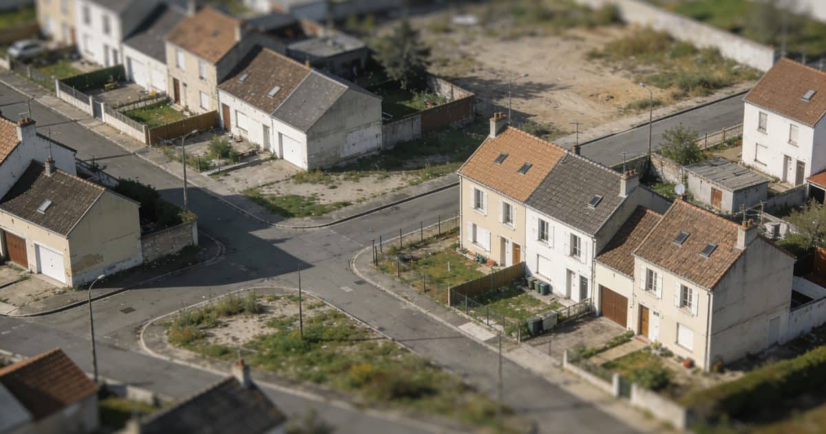 Vue aerienne de quartiers defavorises de Creil