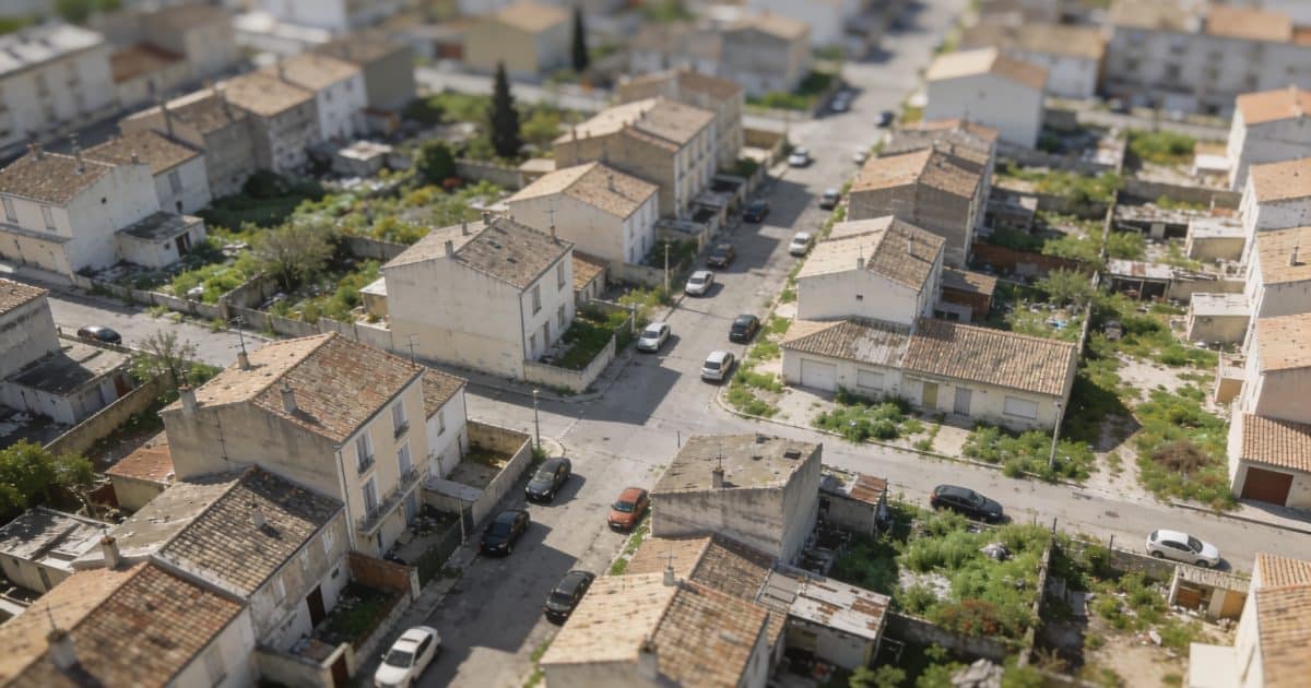 Vue aerienne de quartiers defavorises de Montpellier