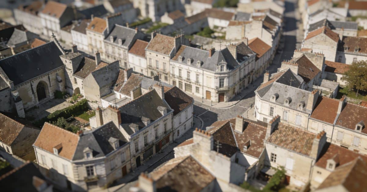Vue aerienne de Soissons avec rues et toits