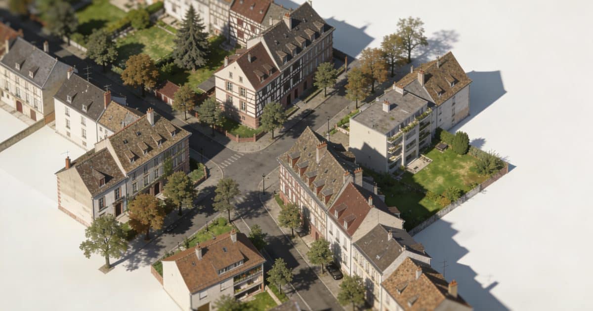 Vue aerienne de Strasbourg avec quartiers ombrages