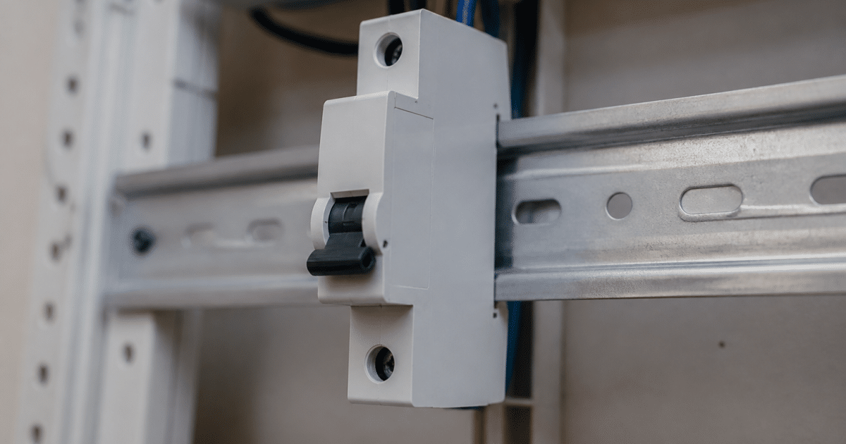 Disjoncteur electrique blanc monte sur rail din gris