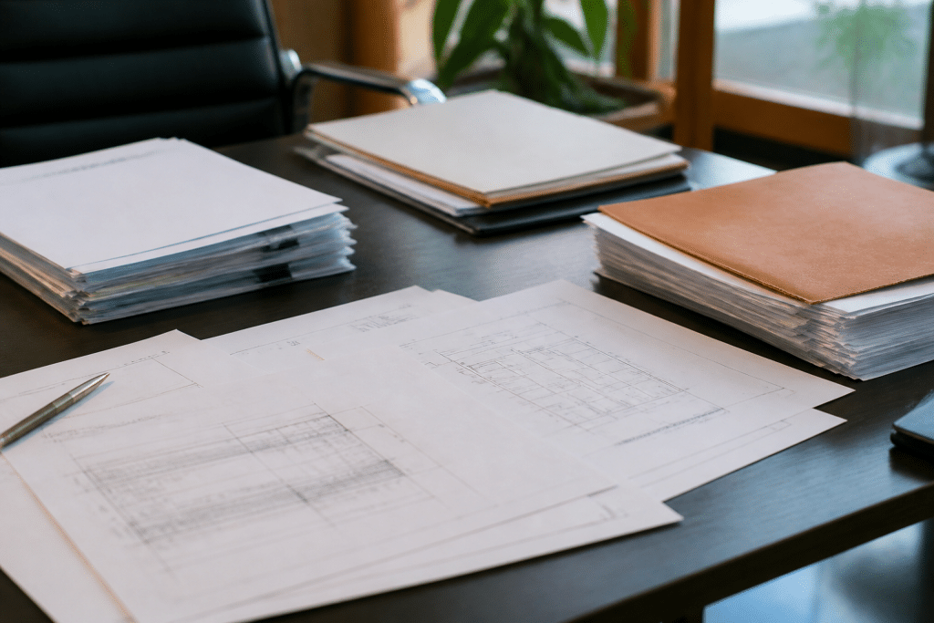 Documents techniques et contrats electriques sur bureau professionnel