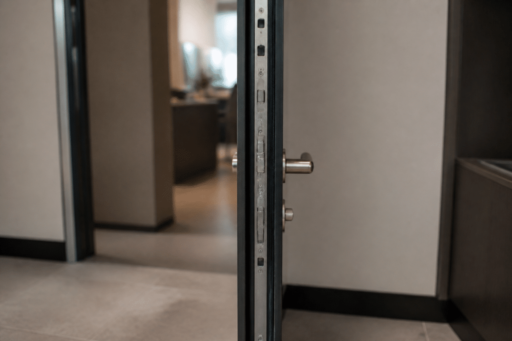 Mecanisme de verrouillage avec points multiples sur hauteur porte