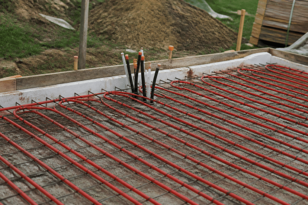 Tubes chauffants fixes sur support propre avant coulage béton